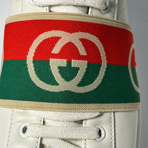 Authentic Gucci Ace White Leather Sneakers Red & Green Logo Band Mens Size 7.5 - Picture 6 of 9